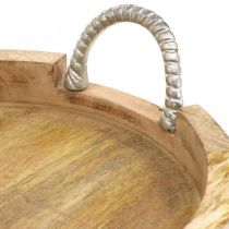 Podnos s kovovými uchy, dřevěné dekorace kulaté pravé dřevo, kov přírodní, stříbrná Ø31cm