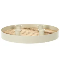 položky Svícen na čtyři kuželovité svíčky, kulatý dřevěný tác, 25 cm