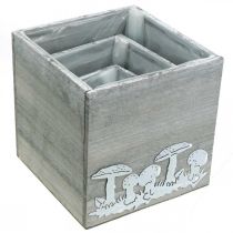 položky Dřevěné kostky s houbami, podzimní dekorace, truhlík na rostliny 20/16/12 cm, sada 3 ks