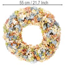 položky Věnec z umělých hortenzií, barevný, na dveře a zeď, 55 cm