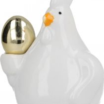 Dekorativní kuře se zlatým vejcem, porcelánová velikonoční figurka, velikonoční dekorace slepice H12cm 2ks