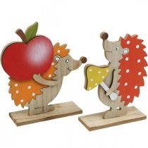 Podzimní figurka, ježek s jablkem a houbou, dřevěná dekorace oranžová / červená H24 / 23,5 cm sada 2 ks