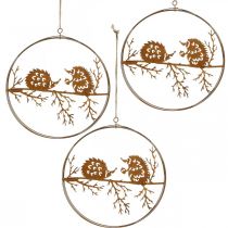 položky Kovový přívěsek, ježek na větvi, podzimní dekorace, ozdobný prsten nerez Ø15,5cm 3ks