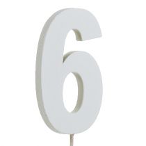 Jubilejní číslo &quot;6&quot; na tyči bílá L27cm 10ks