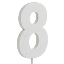 Jubilejní číslo &quot;8&quot; na tyči bílá L27cm 10ks