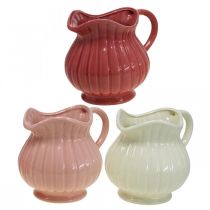 položky Dekorativní váza, džbán s uchem keramická bílá, růžová, červená H14,5cm 3ks