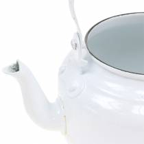 položky Dekorativní konvice na čaj, květináč, kov, bílý, shabby chic, Ø8,6 cm, V16 cm, vintage dekorativní květináč