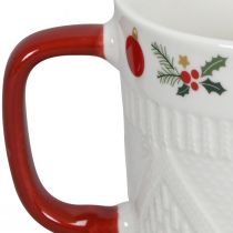 položky Keramický vánoční pohár s pleteným vzorem a slavnostním dekorem 9cm - červeno-bílý 2ks