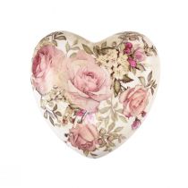 položky Keramické dekorační srdce s růží kamenina na stůl 10,5cm