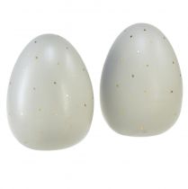 položky Keramická velikonoční dekorace na vajíčka šedé zlaté puntíky Ø8cm V11cm 2ks