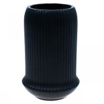 Keramická váza s drážkami Černá keramická váza Ø13cm H20cm