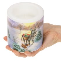 položky Svíčka na sloupku zimní krajina s motivem osla a psa 10 cm