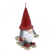 Motiv svíčka Vánoční skřítek, adventní dekorace, skřítek s lyžemi, ozdobná svíčka V12cm