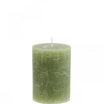 Jednobarevné svíčky olivově zelené sloupové svíčky 70×100mm 4ks