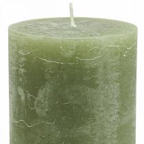 položky Jednobarevné svíčky olivově zelené sloupové svíčky 85×120mm 2ks