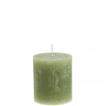 Jednobarevné svíčky olivově zelené sloupové svíčky 70×80mm 4ks