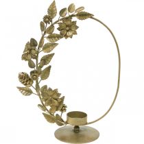 položky Stojan na čajovou svíčku zlatá deko smyčka květinové šišky V29,5cm