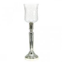 Lucerna Skleněný svícen Antique Look Silver Ø11,5cm H42,5cm