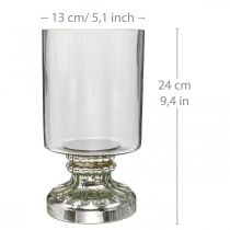 Lucerna skleněná svíčka skleněná starožitný vzhled stříbrná Ø13cm V24cm