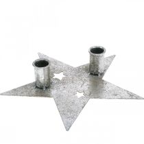 Dekorace na svíčku hvězda, kovová dekorace, svícen na 2 kuželové svíčky stříbrný, starožitný vzhled 23cm × 22cm