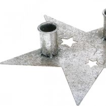 položky Dekorace na svíčku hvězda, kovová dekorace, svícen na 2 kuželové svíčky stříbrný, starožitný vzhled 23cm × 22cm