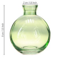 položky Malé skleněné vázy, baňaté mini vázy, zelené, Ø7,5 cm, V9 cm, 6 kusů