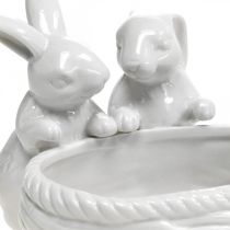 položky Králíci s hnízdem, dekorace na stůl, velikonoční hnízdo, dekorace z porcelánu, dekorativní miska bílá L15cm H11cm