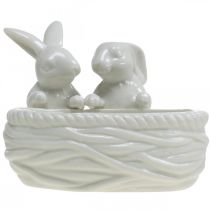 položky Králíci s hnízdem, dekorace na stůl, velikonoční hnízdo, dekorace z porcelánu, dekorativní miska bílá L15cm H11cm