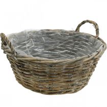 Koš s uchy, květináč, proutěná skořápka přírodní, praná bílá V15cm Ø35cm