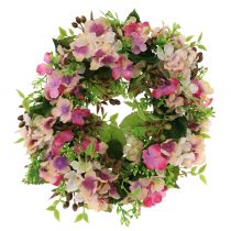 Květinový věnec s hortenzií a lesními plody růžový Ø30cm