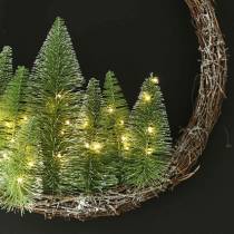 Vánoční věnec se stromečkem a LED Ø48cm zasněžená zelená, hnědá