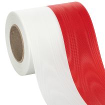 položky Moaré bíločervené věncové stuhy 100 mm