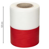 položky Bíločervená moaré stuha do věnce, 125 mm - smuteční stuha, ozdobná stuha, mašle, slavnostní stuha, role 25 m