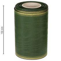 položky Věnečková stuha Moiré, 150 mm, tmavě zelená se zlatým perleťovým okrajem, taftová vazba, role 25 m pro dekoraci a design