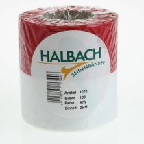 položky Moaré bíločervené věncové stuhy 100 mm