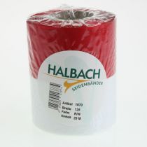 položky Bíločervená moaré stuha do věnce, 125 mm - smuteční stuha, ozdobná stuha, mašle, slavnostní stuha, role 25 m