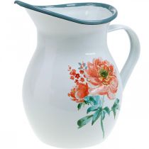 Dekorativní džbán, váza na květiny vintage vzhledu, smaltovaný džbán s motivem růže V19cm