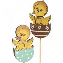 Velikonoční dekorace kuřátko ve vejci dřevěná dekorace figurka na špejli Velikonoce 7cm 12ks