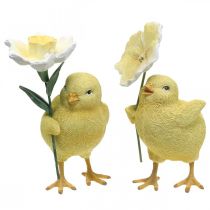 Veselé Velikonoce kuřátka, kuřátka s květinami, velikonoční dekorace na stůl, dekorativní kuřátka H11/11,5 cm, sada 2 ks