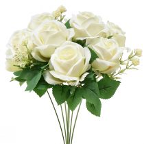 Umělé růže Kytice z umělých růží Bílý trs 42cm