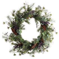 položky Umělý adventní věnec, dekorativní věnec s fialovými bobulemi Ø45cm