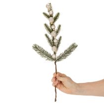 položky Umělá jedlová větvička s bílými mini vánočními ozdobami, 46 cm, 2 kusy
