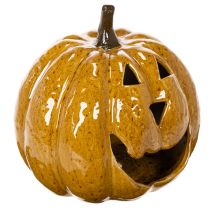 položky Keramická dýně s obličejem, LED dekorace, Halloween, 19 cm