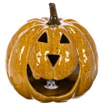 položky Keramická dýně s obličejem, LED dekorace, Halloween, 19 cm