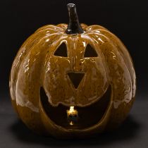 položky Keramická dýně s obličejem, LED dekorace, Halloween, 19 cm