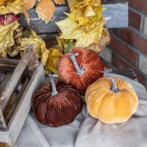 Pumpkin Deco Autumn Orange Brown flocked Ø12cm 3ks