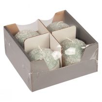 položky Sada 4 zelených svíček ve tvaru sněhové koule, 8 cm, adventní vánoční dekorace.