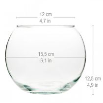 položky Kulová váza Skleněná váza Čirá kulatá stolní váza Váza na květiny Ø15,5 cm V12,5 cm