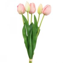 Umělé květiny tulipán růžový, jarní květina 48cm svazek 5 ks