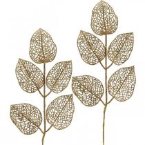 Umělé rostliny, ozdoba větví, deco list zlatý třpyt L36cm 10ks